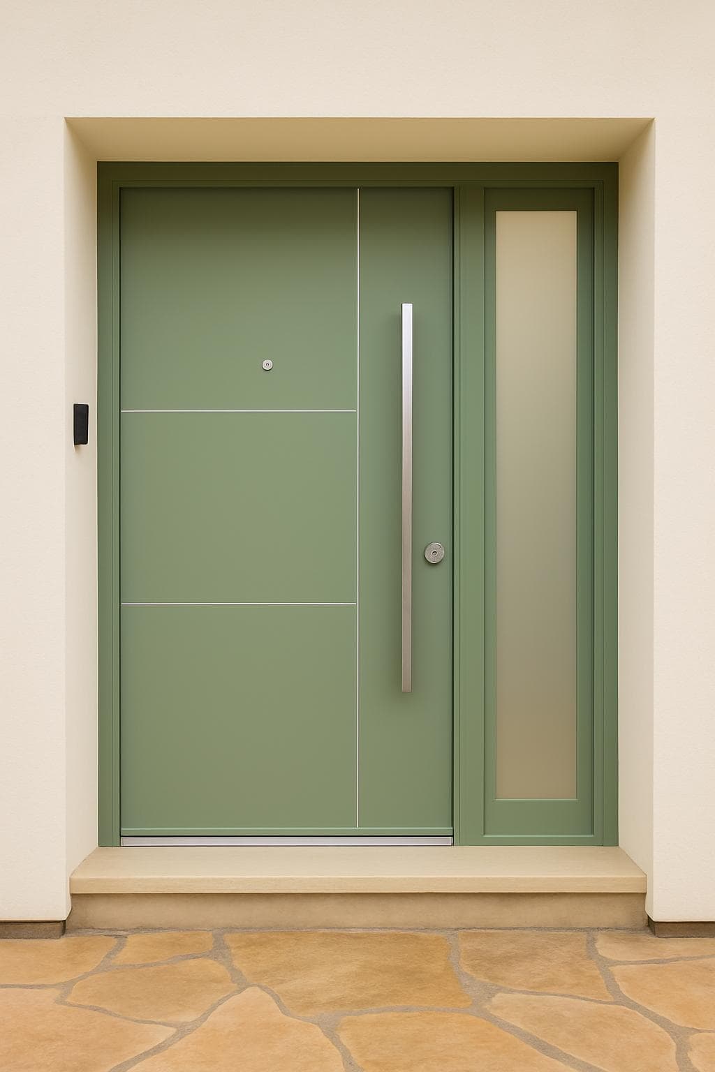 Sage contemporary steel door with bar handle and sidelight