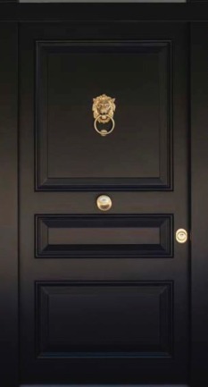 Close-up of solid brass lion-head knocker
