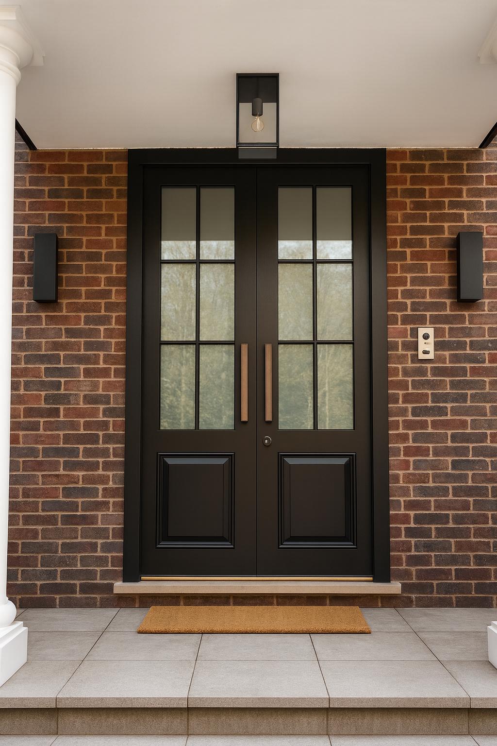 Black traditional glazed double steel doors