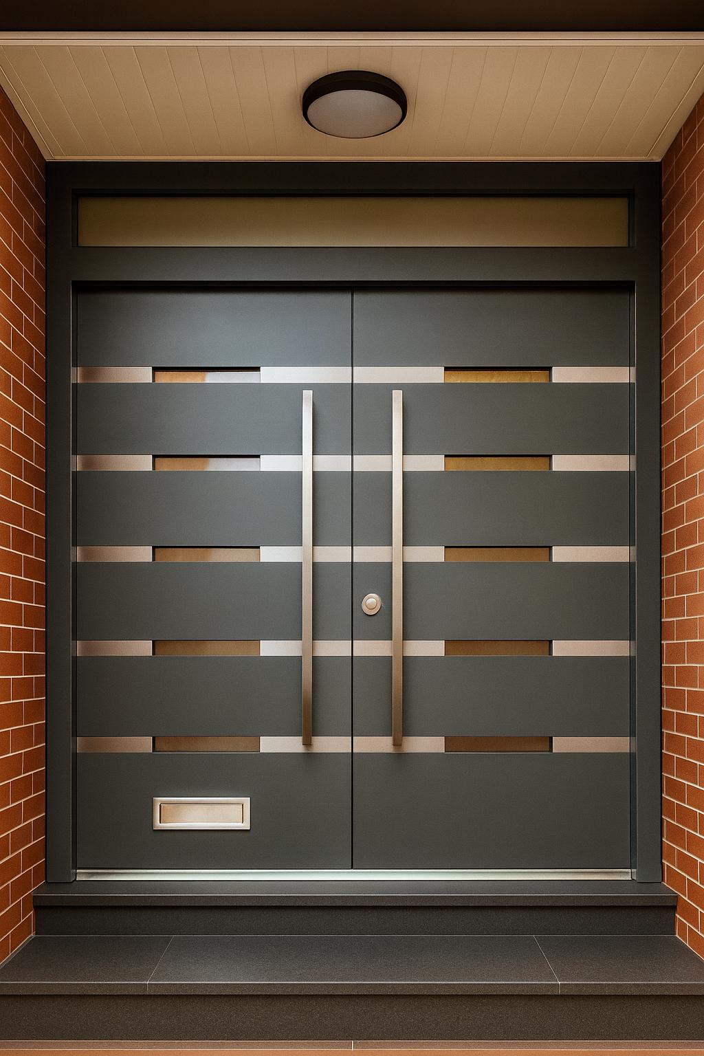 Charcoal contemporary horizontal double steel doors
