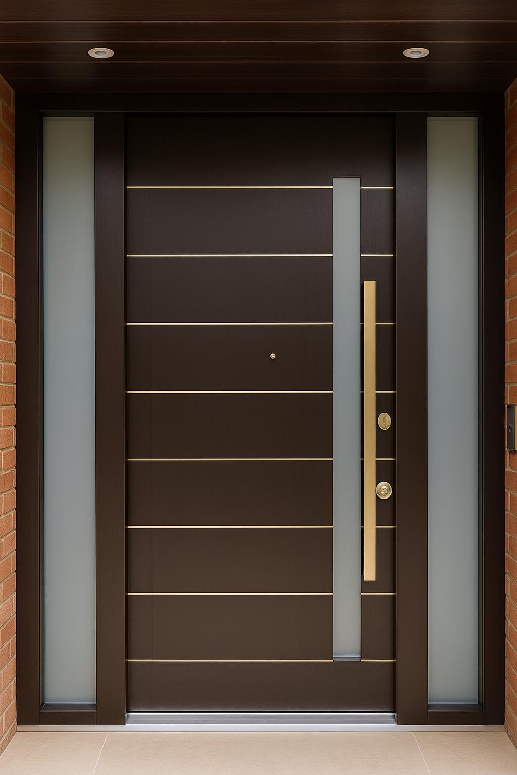 Espresso contemporary steel door with gold inlay