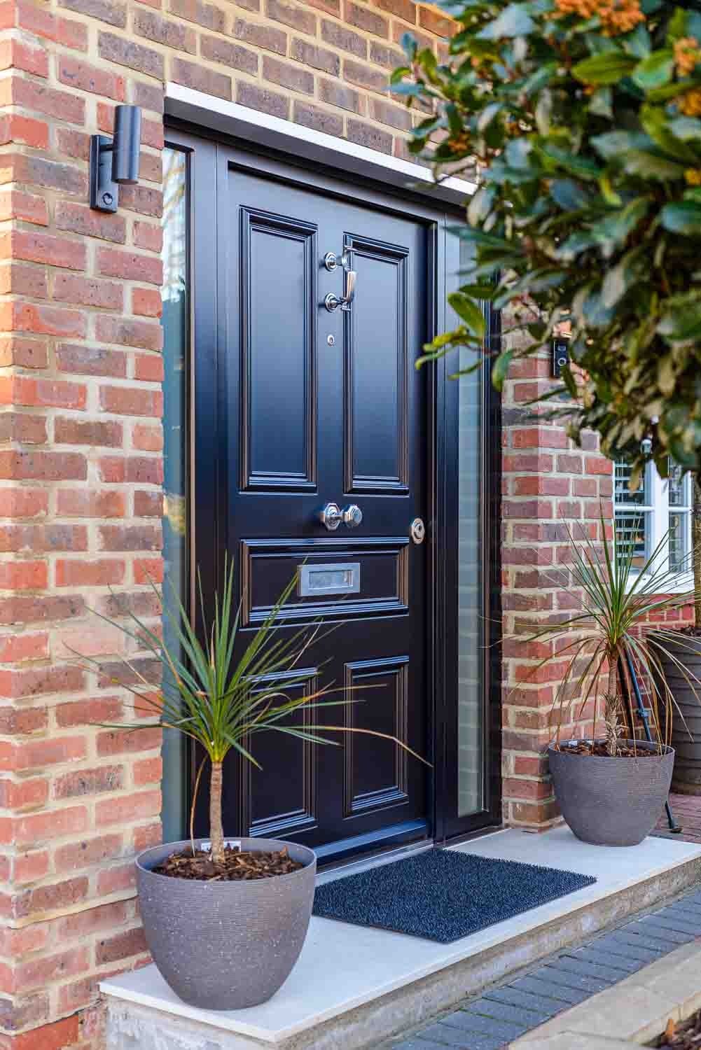 Navy panelled with chrome hardware