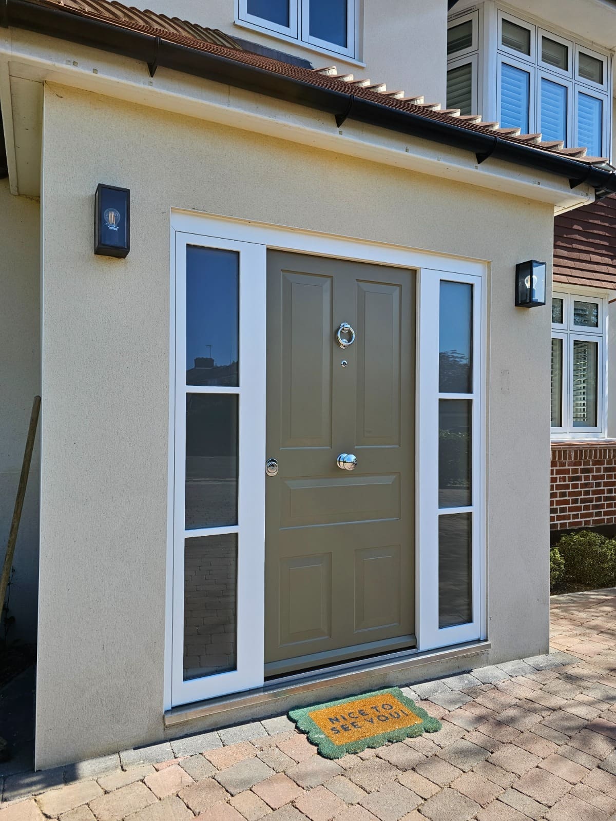Taupe panelled with chrome dual sidelights